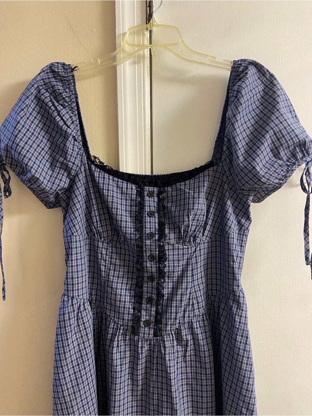 Cider Navy Checked Puff-Sleeve Midi Dress Large NWT - Picture 4 of 10